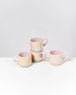 Motel a Miio Tassen-Sets^NÒDOA - Set Of 4 Mugs Pink Yellow Striped