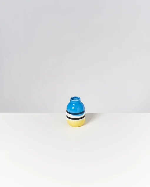 Motel a Miio Kleine Vasen^Nuno Vase S - Black & White Striped With Blue